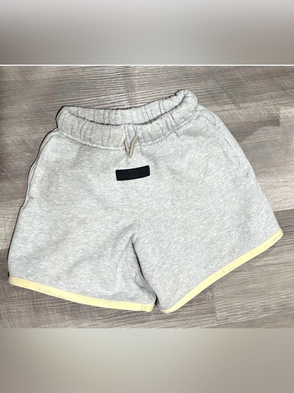 Fear of God Kids Light Gray Sweat Shorts with Yellow Trim